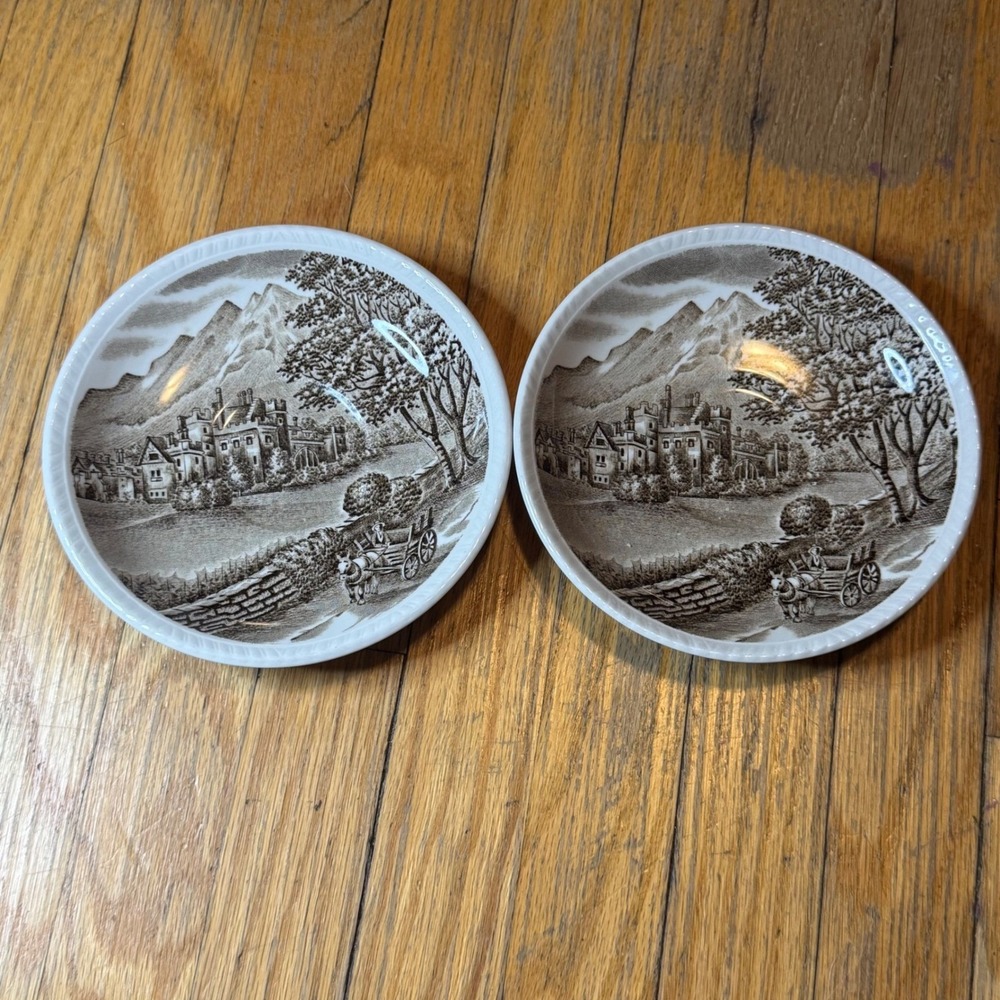 Wood & Sons Westmorland Brown White Butter Pats Set of 2 Made in England Burslem